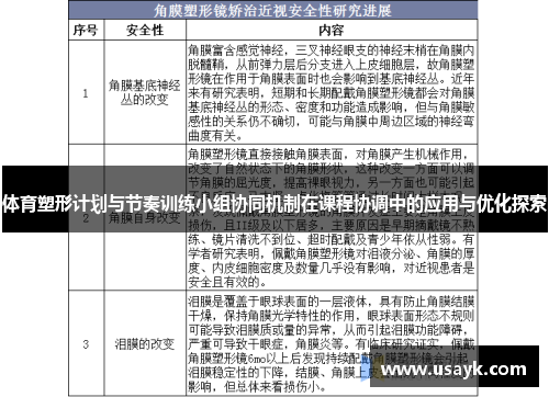 体育塑形计划与节奏训练小组协同机制在课程协调中的应用与优化探索